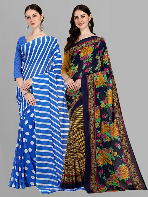women pack of 2 casual wear combo sarees with blouse - 21414906 - Very Small Image - 1