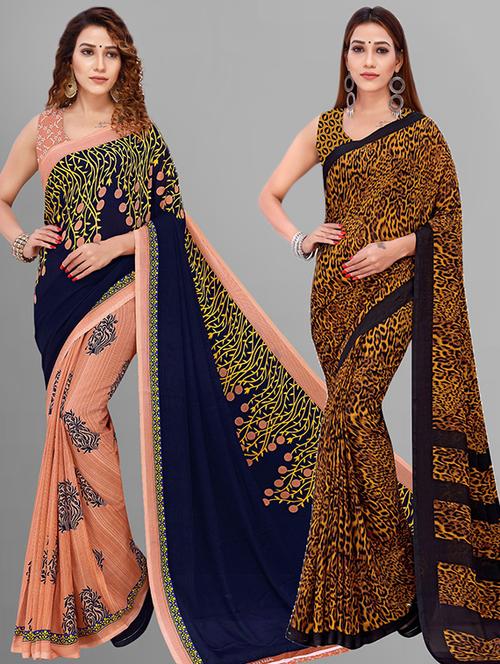 women pack of 2 casual wear combo sarees with blouse - 21414910 - Very Small Image - 1