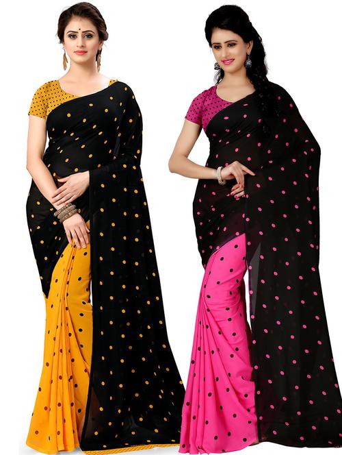pack of 2 printed sarees with blouse - 21414941 - Very Small Image - 1