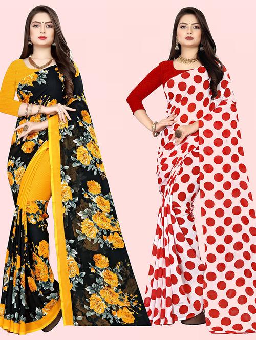 pack of 2 printed casual wear sarees with blouse - 21414954 - Very Small Image - 1