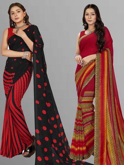 pack of 2 printed sarees with blouse - 21415221 - Very Small Image - 1