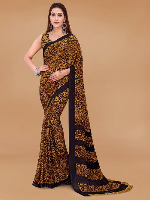 women mustard animal print saree with blouse - 21431685 - Very Small Image - 1