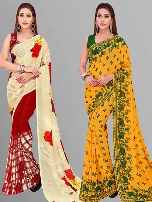 pack of 2 casual wear combo sarees with blouse - 21432802 - Very Small Image - 1