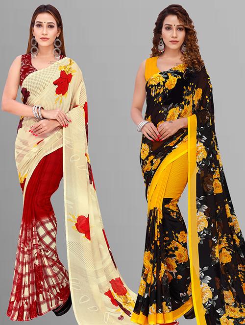 pack of 2 printed casual wear sarees with blouse - 21432811 - Very Small Image - 1
