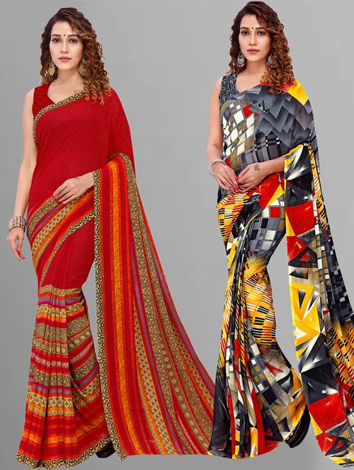 pack of 2 casual wear combo sarees with blouse - 21432827 - Very Small Image - 1