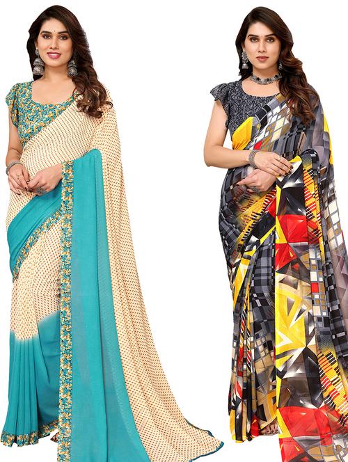 pack of 2 casual wear combo sarees with blouse - 21433863 - Very Small Image - 1