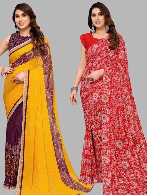 women pack of 2 casual wear sarees with blouse - 21434120 - Very Small Image - 1
