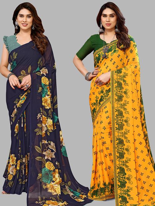 women pack of 2 casual wear combo sarees with blouse - 21434792 - Very Small Image - 1