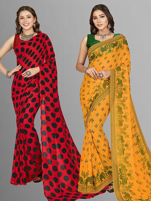 pack of 2 casual wear combo sarees with blouse - 21435613 - Very Small Image - 1