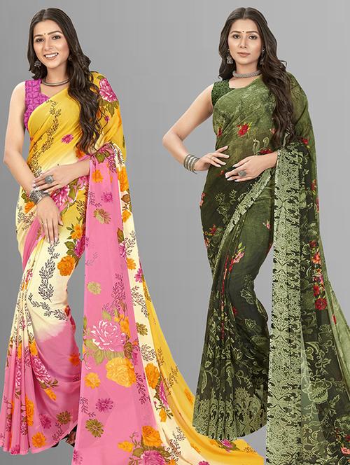 pack of 2 printed casual wear saree - 21435693 - Very Small Image - 1