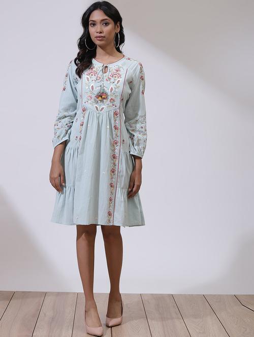 embroidered tiered dress with puff sleeves - 21446315 - Very Small Image - 1