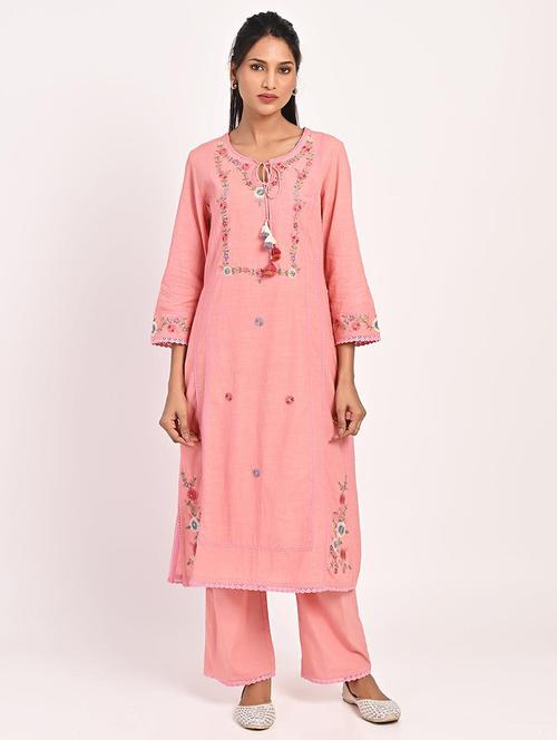 pink cotton kurta pant set - 21451733 - Very Small Image - 1