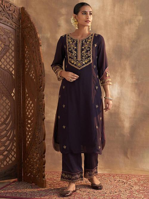 women purple kurta palazzo set - 21451747 - Very Small Image - 1