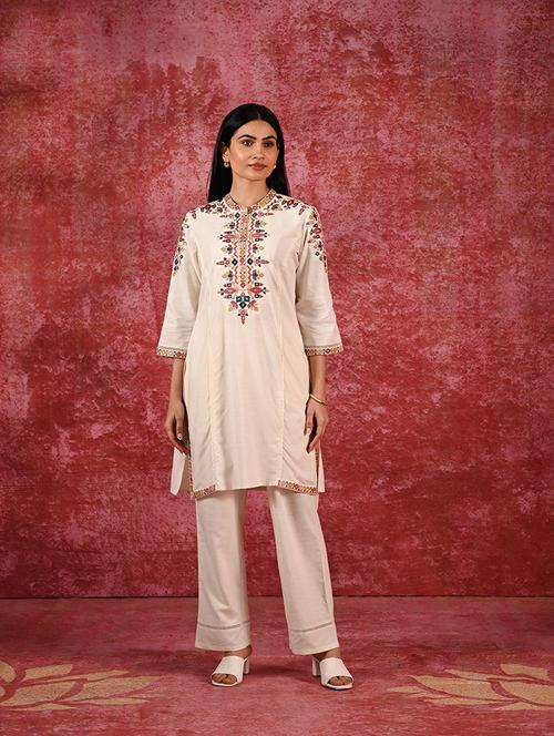 women off white embroidered kurta pant set - 21451855 - Very Small Image - 1