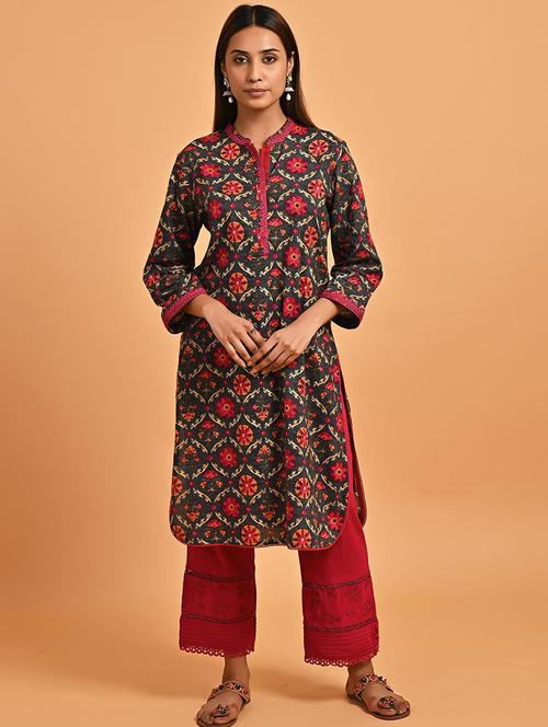 women three quarter sleeve straight kurta - 21452100 - Very Small Image - 1