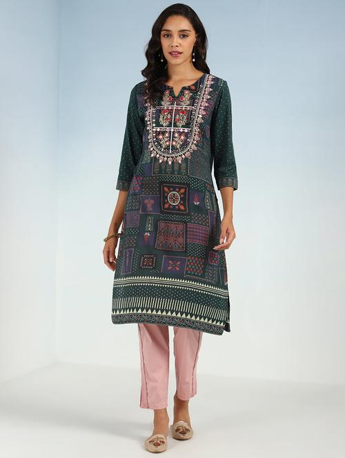 women green cotton straight kurta - 21452176 - Very Small Image - 1