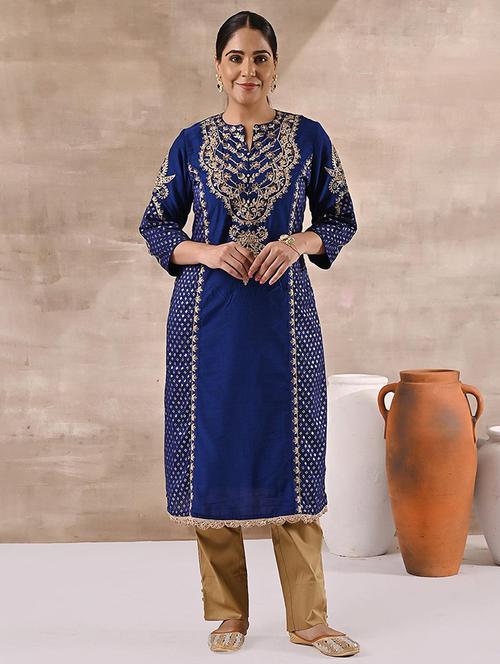 women blue cotton straight kurta - 21452231 - Very Small Image - 1