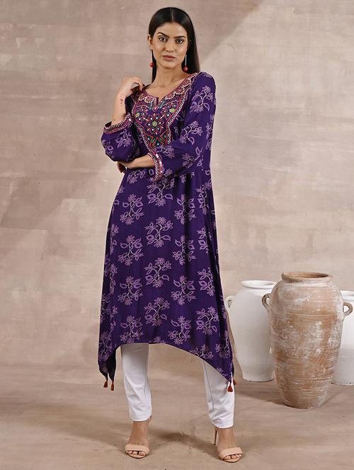 women purple modal asymmetric kurta - 21452284 - Very Small Image - 1