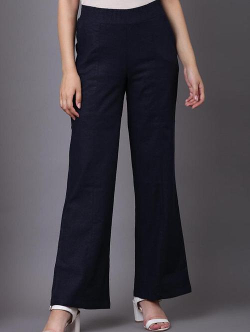 navy blue solid wide leg trouser - 21459099 - Very Small Image - 1