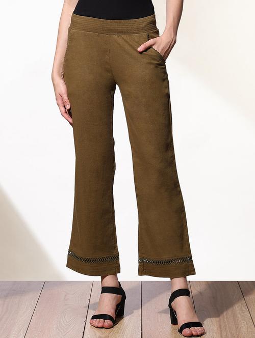 khaki solid bootcut trouser - 21459115 - Very Small Image - 1