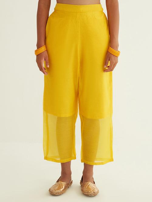 women yellow solids straight palazzo - 21459936 - Very Small Image - 1