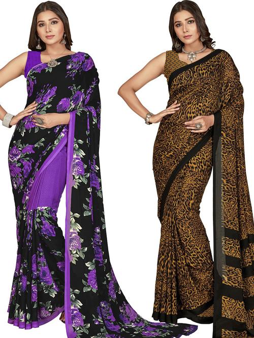 women pack of 2 casual wear sarees with blouse - 21480207 - Very Small Image - 1