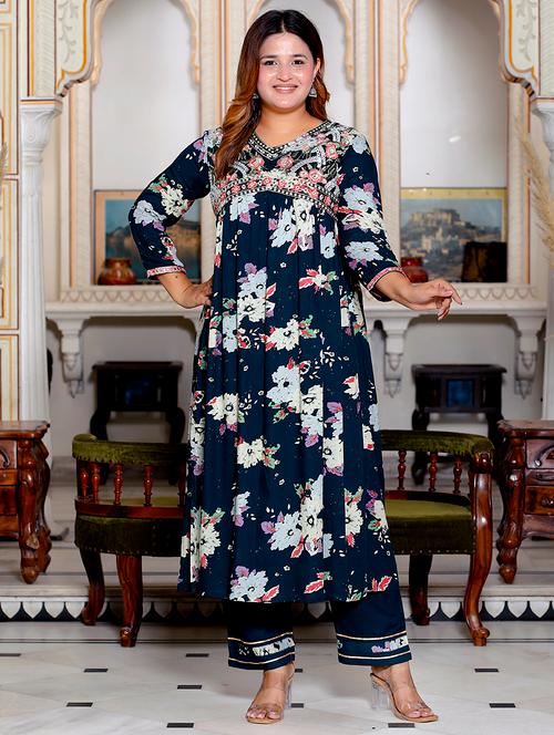 teal rayon kurta pant set - 21483323 - Very Small Image - 1