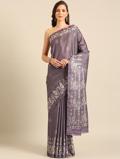 purple cotton printed saree with blouse - 21486241 - Very Small Image - 1