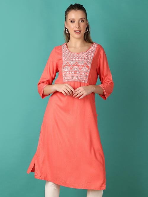 women three quarter sleeve straight kurta - 21493428 - Very Small Image - 1