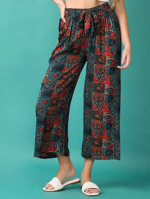 women printed mid rise wide leg trouser - 21495370 - Very Small Image - 1