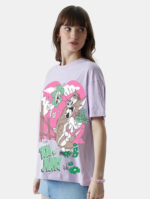 women lavender cotton blend oversized t-shirt - 21505051 - Very Small Image - 1