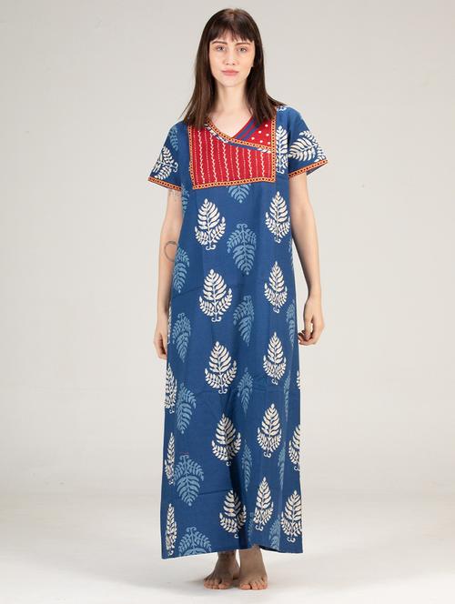 women navy blue cotton nighty - 21522404 - Very Small Image - 1