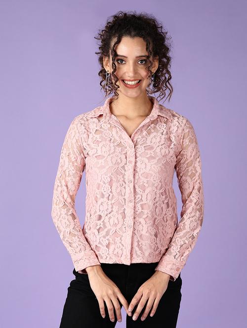 women peach lace detailed long sleeve shirt - 21522874 - Very Small Image - 1