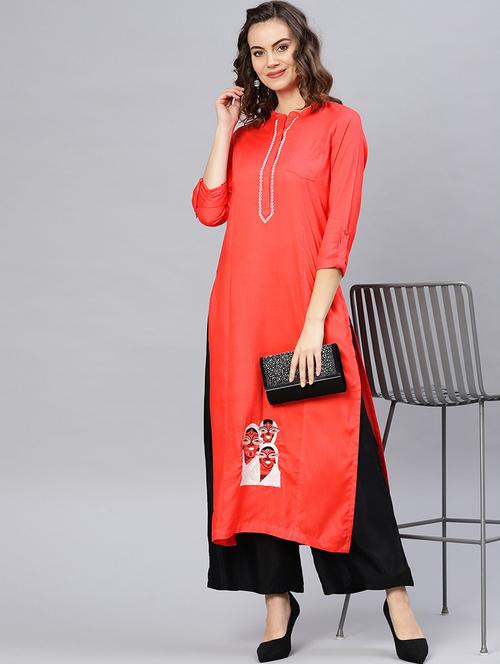 women red mandarin neck straight kurta - 21523204 - Very Small Image - 1
