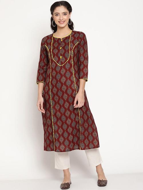 women printed notch neck straight kurta - 21526234 - Very Small Image - 1