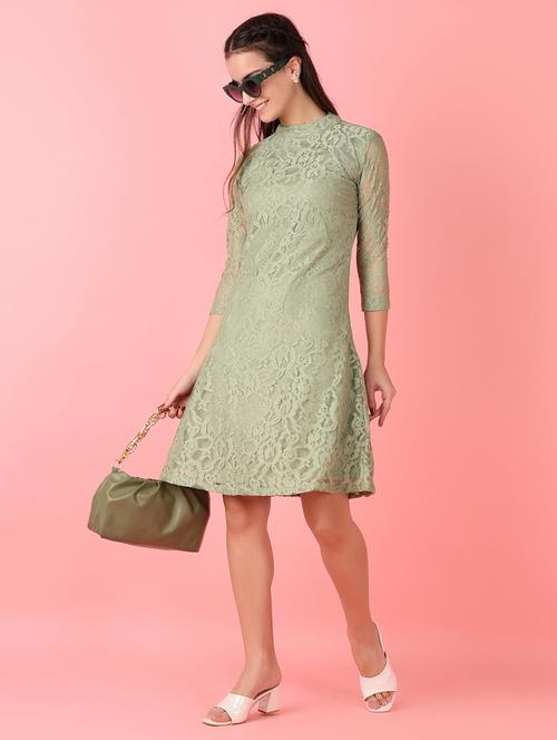 women solid lace detauled a-line dress - 21528848 - Very Small Image - 1