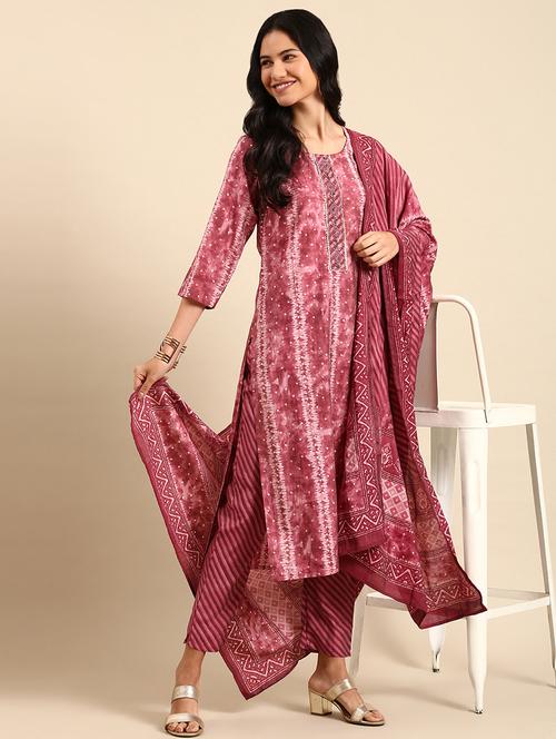 women three quarter sleeve kurta pant with dupatta set - 21550366 - Very Small Image - 1