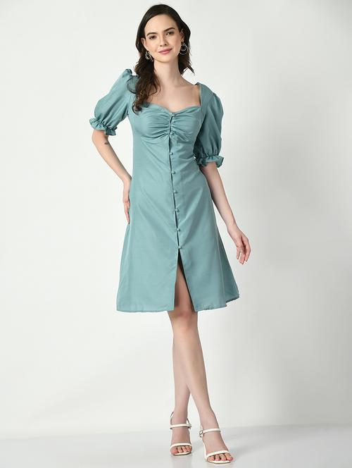 women solid short sleeves a-line dress - 21552624 - Very Small Image - 1