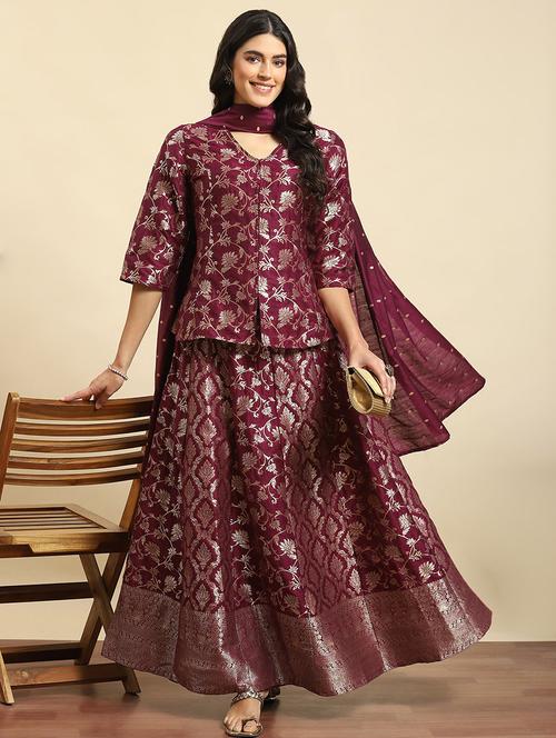 women magenta jacquard work lehenga set - 21559603 - Very Small Image - 1