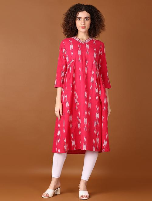 women pink three quarter a-line kurta - 21561743 - Very Small Image - 1