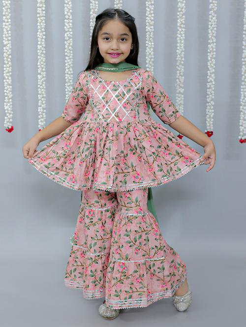 girls floral printed kurta sharara set with dupatta - 21565578 - Very Small Image - 1