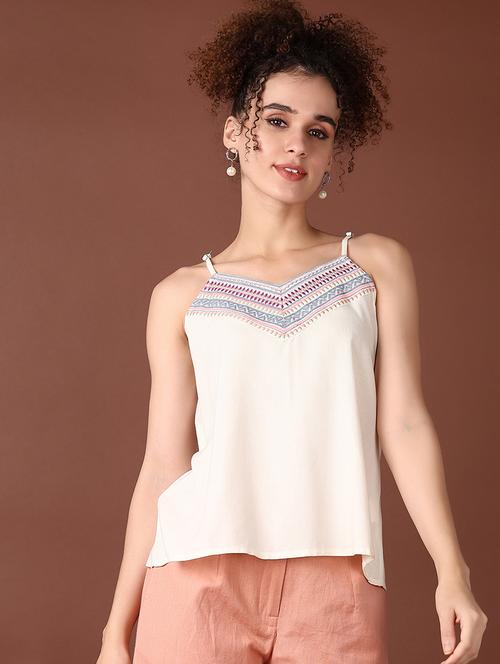 women solid shoulder strap neck top - 21569686 - Very Small Image - 1