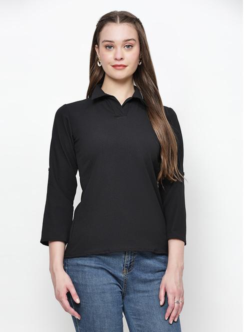 women black solid collared neck top - 21570878 - Very Small Image - 1