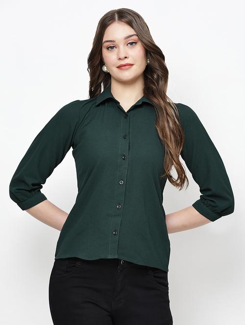 women solid spread collar neck shirt - 21570899 - Very Small Image - 1