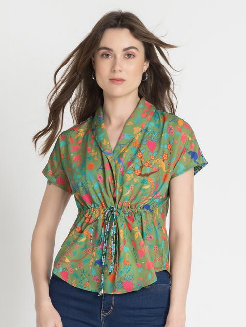 women green florals printed top - 21572919 - Very Small Image - 1