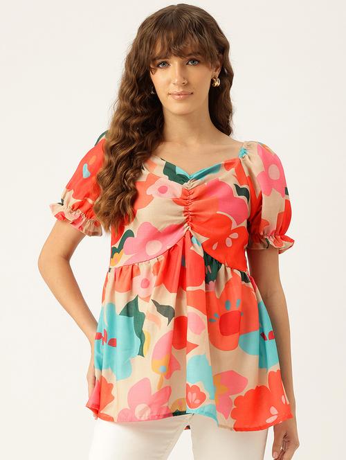 women printed short sleeves a-line top - 21579961 - Very Small Image - 1