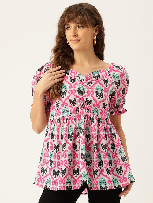 women printed short sleeves a-line top - 21579963 - Very Small Image - 1