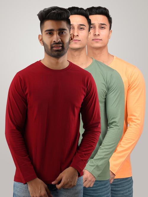 men pack of 3 solid slim fit long sleeves combo t-shirts - 21582111 - Very Small Image - 1