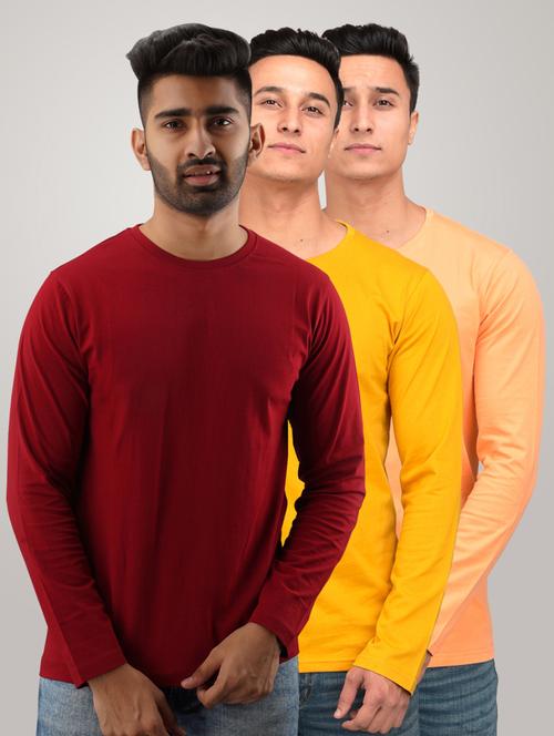 men pack of 3 solid slim fit long sleeves combo t-shirts - 21582119 - Very Small Image - 1