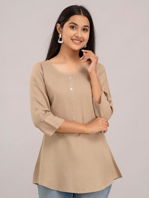 women solid three quarter sleeves a-line top - 21582233 - Very Small Image - 1